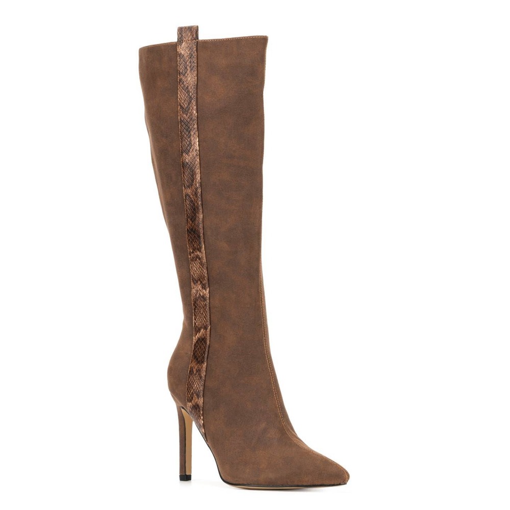 NY Collection Brown Suede Pointed Toe Knee High Stiletto Boots Zip 8.5 - Picture 14 of 14